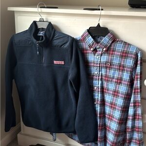 Vineyard vines Navy youth M Pullover & Plaid LButton-Up Shirt. Selling together
